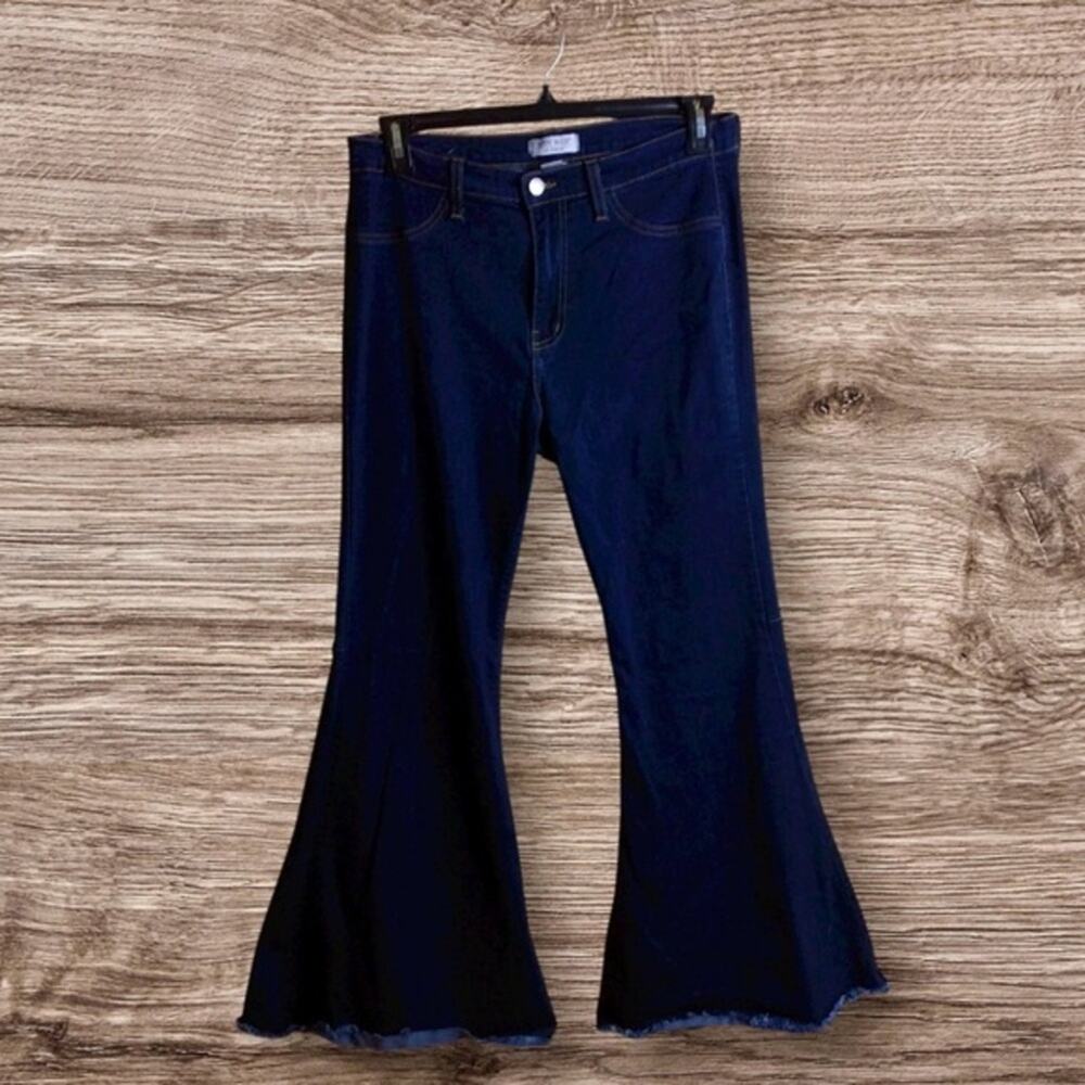 Judy blue super flare dark wash raw ham stretch jeans 15/32